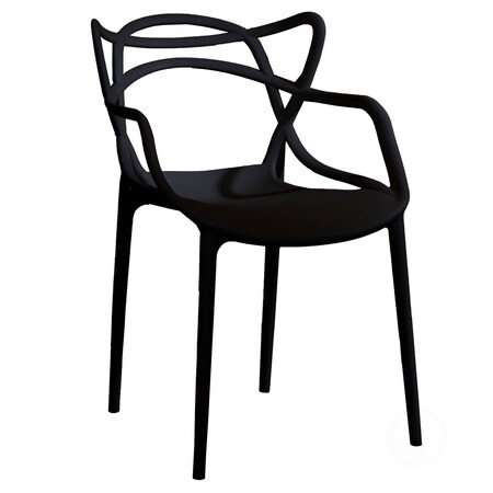 Fabulaxe Mid-Century Modern Style Stackable Plastic Molded Arm Chair with Entangled Open Back, Black QI003750.BK